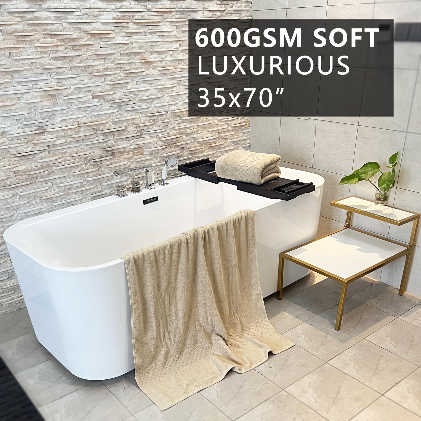 **YTYC 35x70 Inches 100% Cotton Bath Sheets - Extra Large, Super Absorbent & Soft Luxury Bath Towels for Adults (600GSM, Beige, 2-Piece) - Perfect for Spa, Beach, and Home Bathroom Use**
