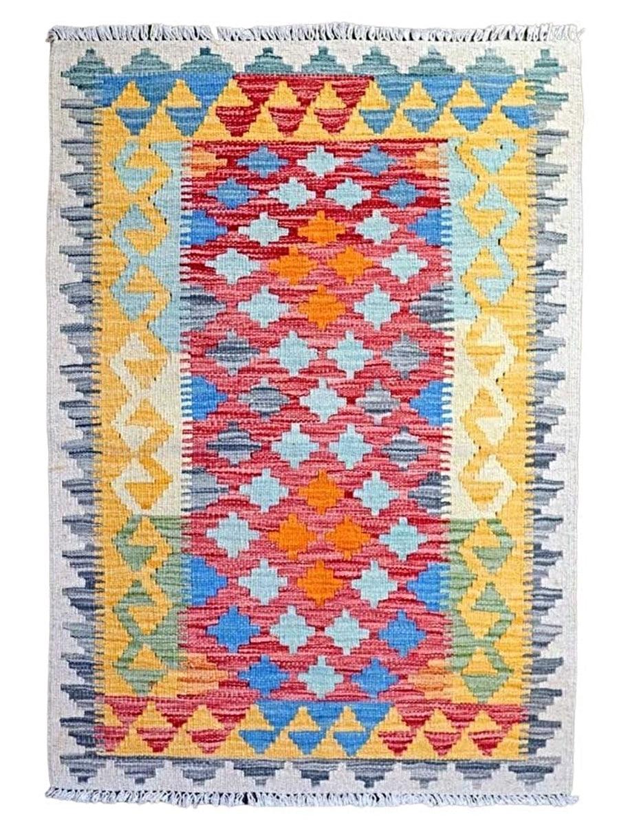 Vibrant Bohemian Kilim Rug - 3.11 x 2.9 Feet Handwoven Cotton Area Rug for Living Room, Bedroom & Boho Home Decor