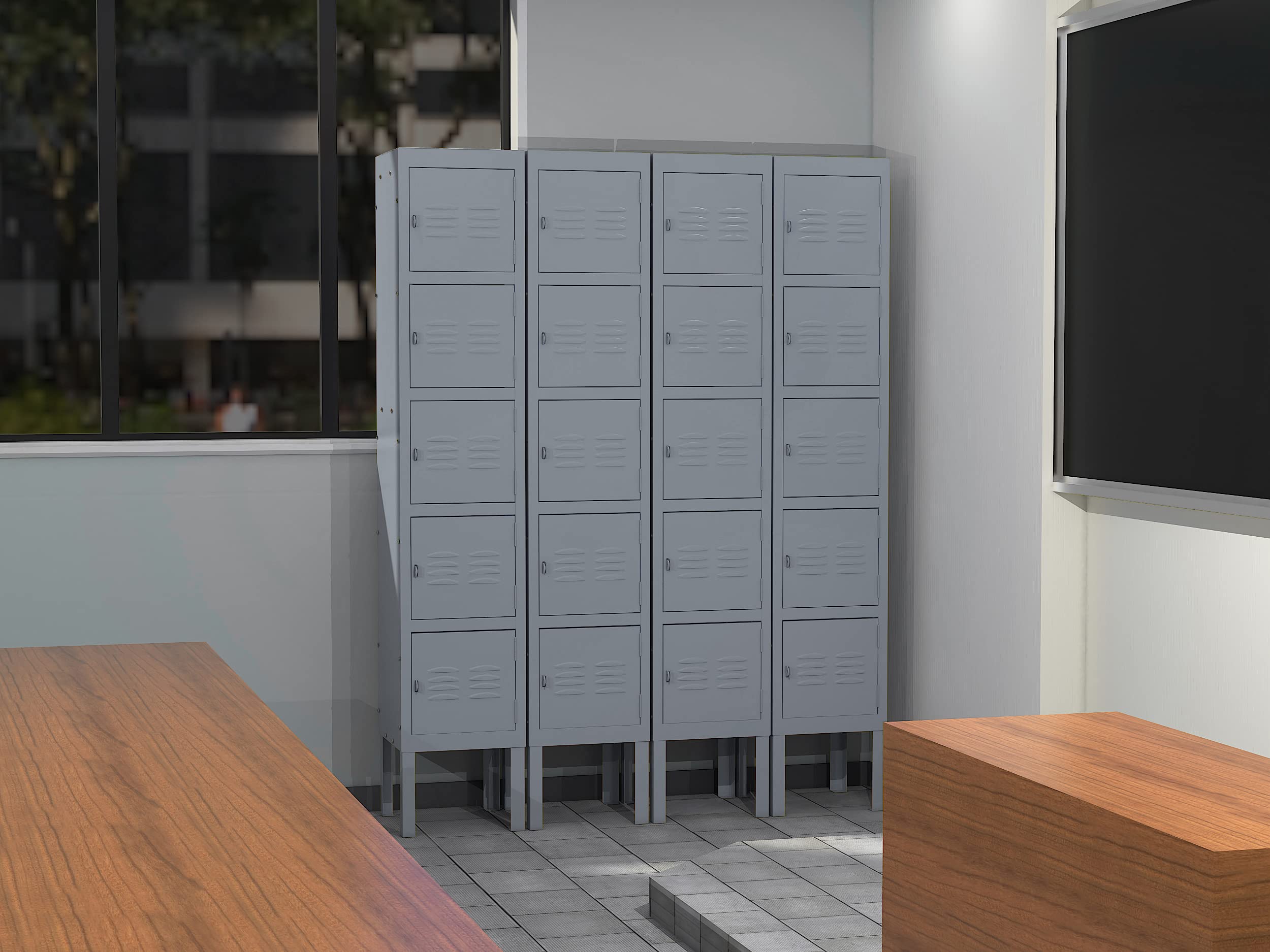 5-Tier Steel Storage Locker with 5 Doors - Heavy Duty Metal Locker for School, Home, Office & Gym - Secure Grey Organizer for Sports Equipment, Books & Office Supplies