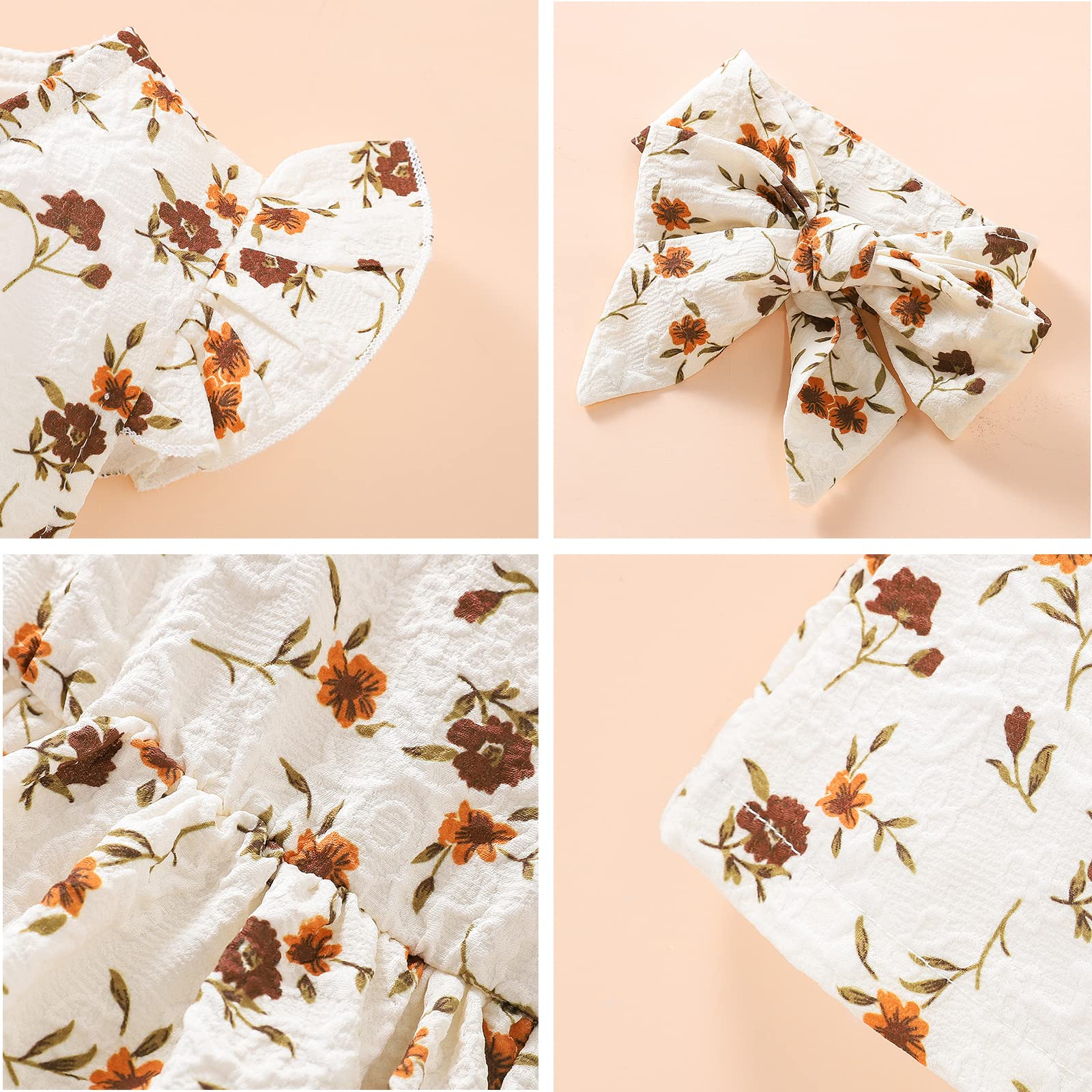 Newborn Baby Girl Short Sleeve Princess Dress - Floral Print Summer Dress with Bow Headband Set for Photoshoot, Birthday Party & Special Occasions