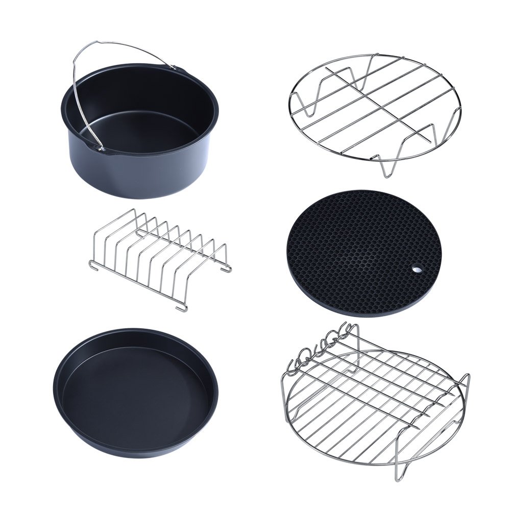 OhhGo Skewer Rack Fryer Accessories Set - 5-Piece Multifunctional Deep Fryer Tools with Hooks & Stand - Perfect for Chicken Wings, Kebabs, and Fried Snacks - Ideal for Home Kitchen, BBQ, and Outdoor Cooking