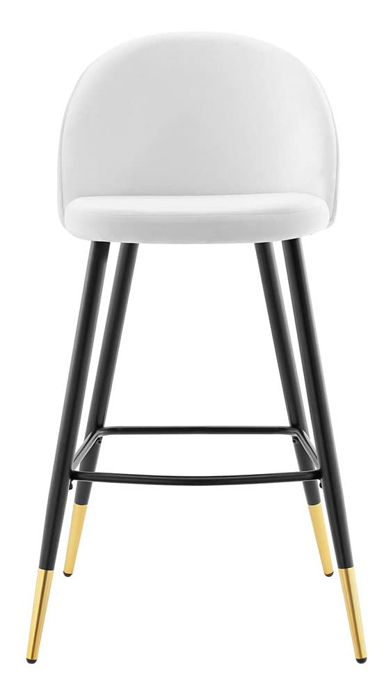 Modway Cordial Performance Velvet Dining Bar Stools - Set of 2 White Upholstered Counter Height Stools for Kitchen Island, Breakfast Bar & Home Decor