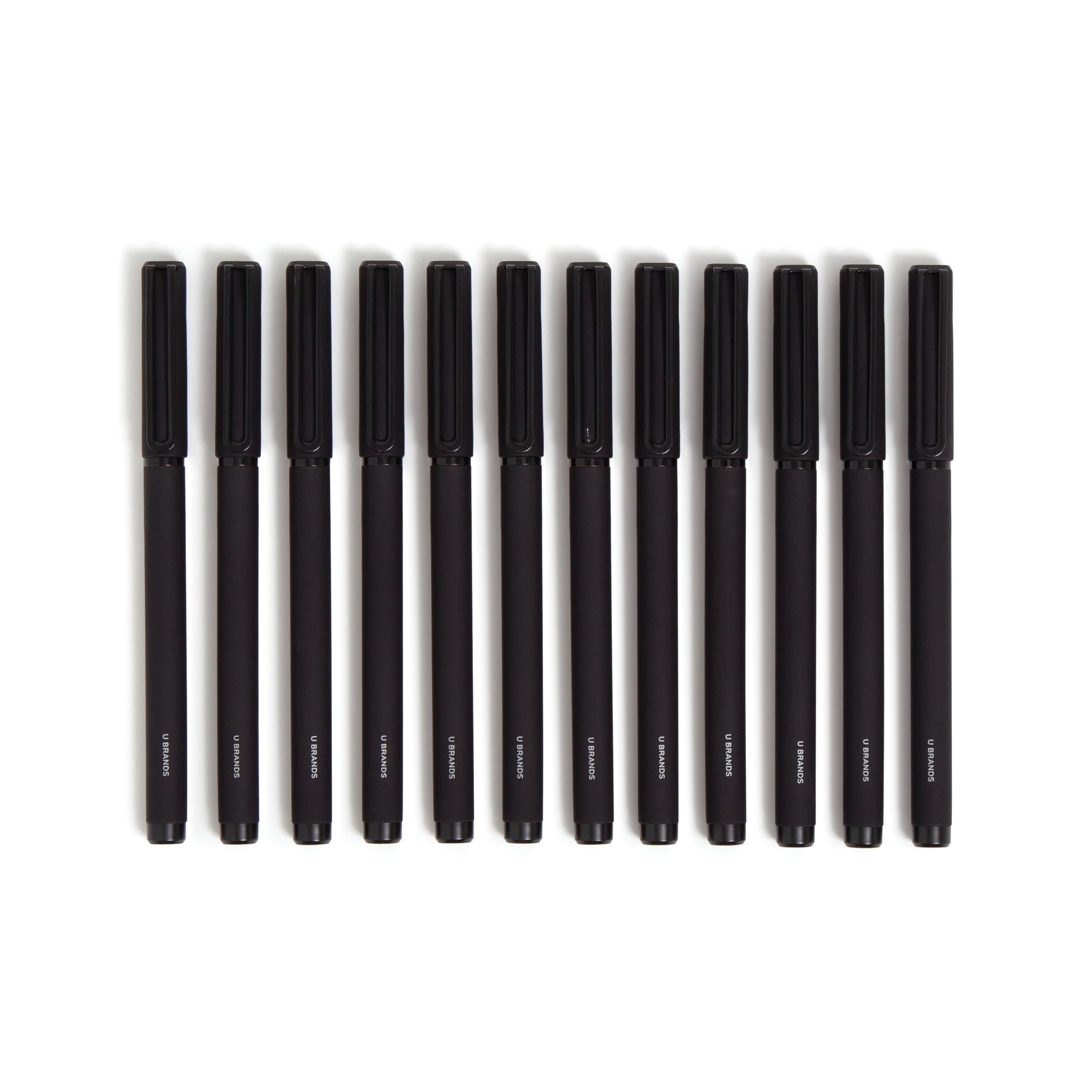 U Brands Midnight Catalina Felt Tip Pens - 12-Pack Fine Point (0.7mm) Black Ink Pens with Soft Touch Grip & Black Metal Accents - Perfect for Journaling, Note Taking, Sketching & Office Work