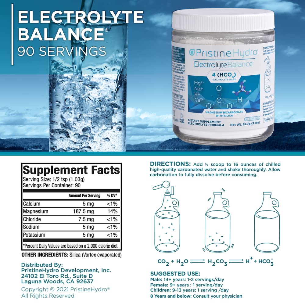 PristineHydro® Magnesium Electrolyte Supplement Powder - 90 Servings with Magnesium Bicarbonate & Silica for Electrolyte Balance - Replenish Essential Nutrients to Boost Energy & Performance - Ideal for Athletes, Keto Diet & Hydration Support