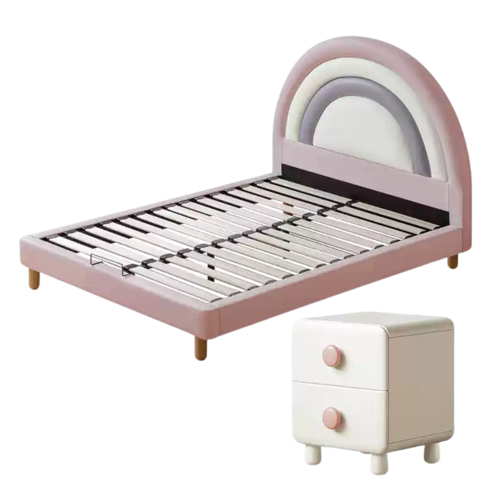 Cherry pink + milky white + hyacinth purple Children's bed + bedside table (pink handle)
