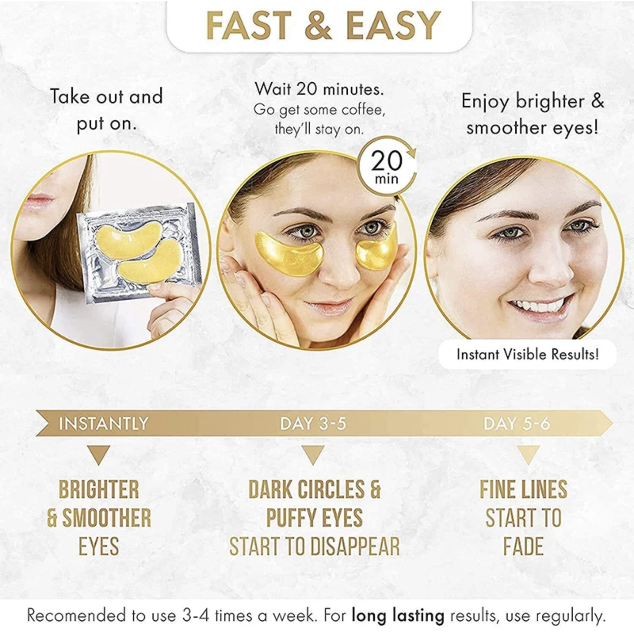 24K Gold Collagen Eye Treatment Masks - Under Eye Skin Care Patches for Dark Circles, Puffiness & Wrinkles | Perfect for Spa Nights, Travel & Post-Makeup Recovery