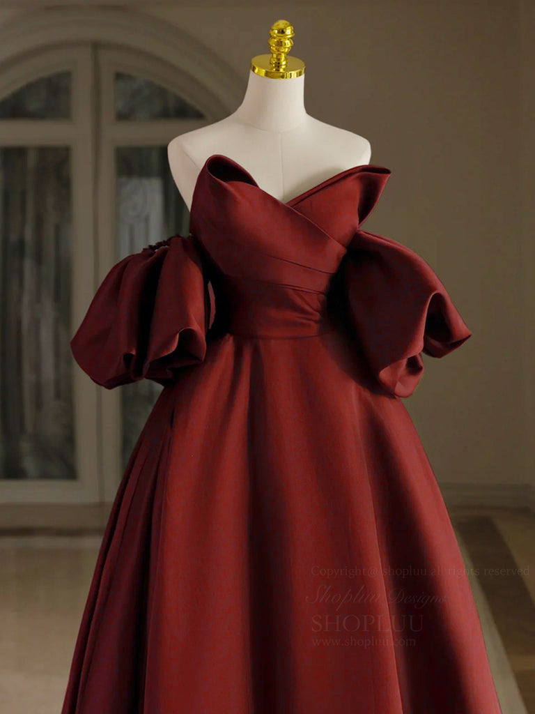 Elegant Burgundy A-Line V-Neck Satin Long Prom Dress for Women - Perfect for Formal Events, Evening Gala & Homecoming Dances
