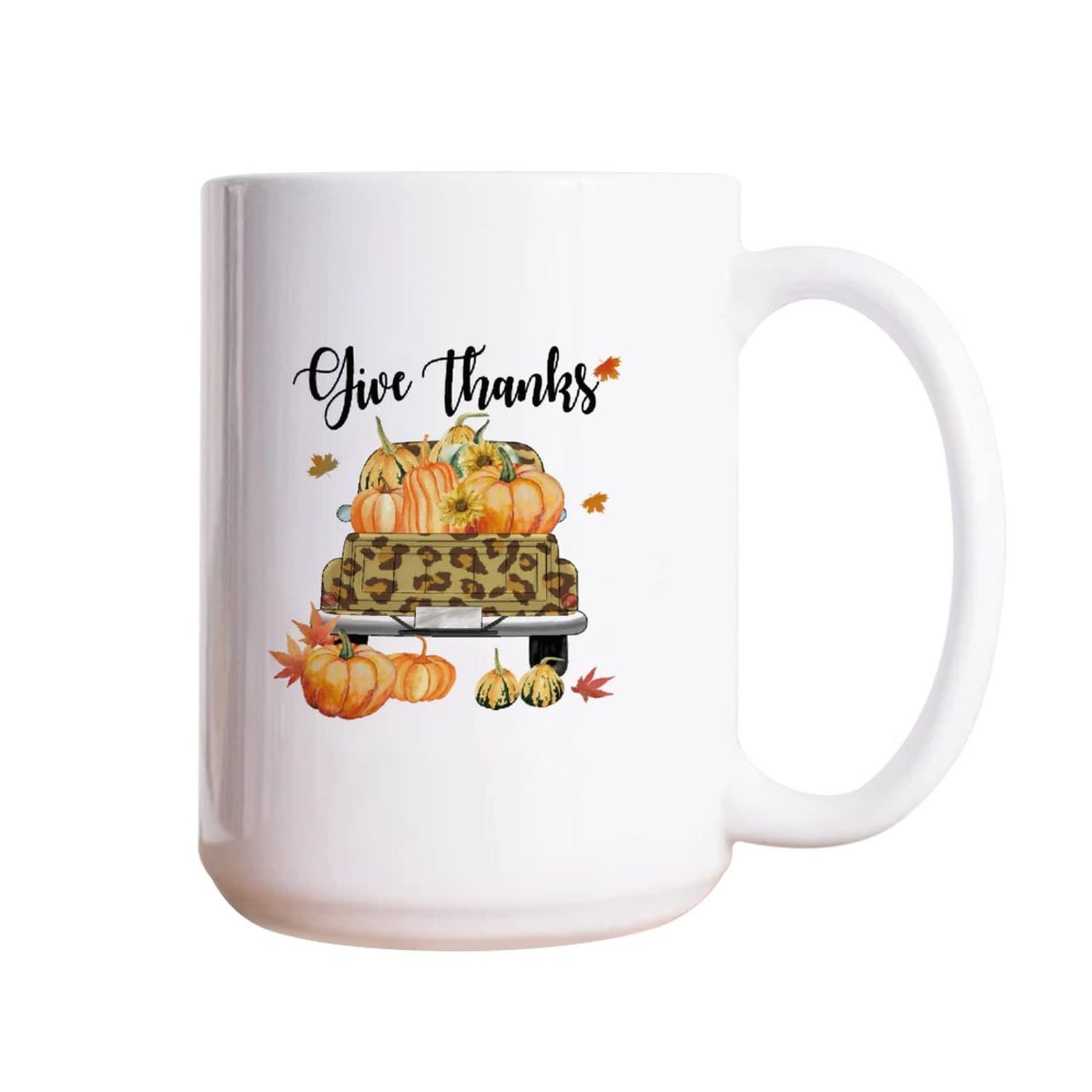 15oz White Ceramic Coffee Mug - Autumn Fall Truck with Pumpkins Design, Thanksgiving Themed Cup for Coffee, Tea, Milk & Juice - Funny Gift for Sister, Brother, Grandparents - Perfect for Holiday Gatherings, Office Use & Cozy Home Mornings