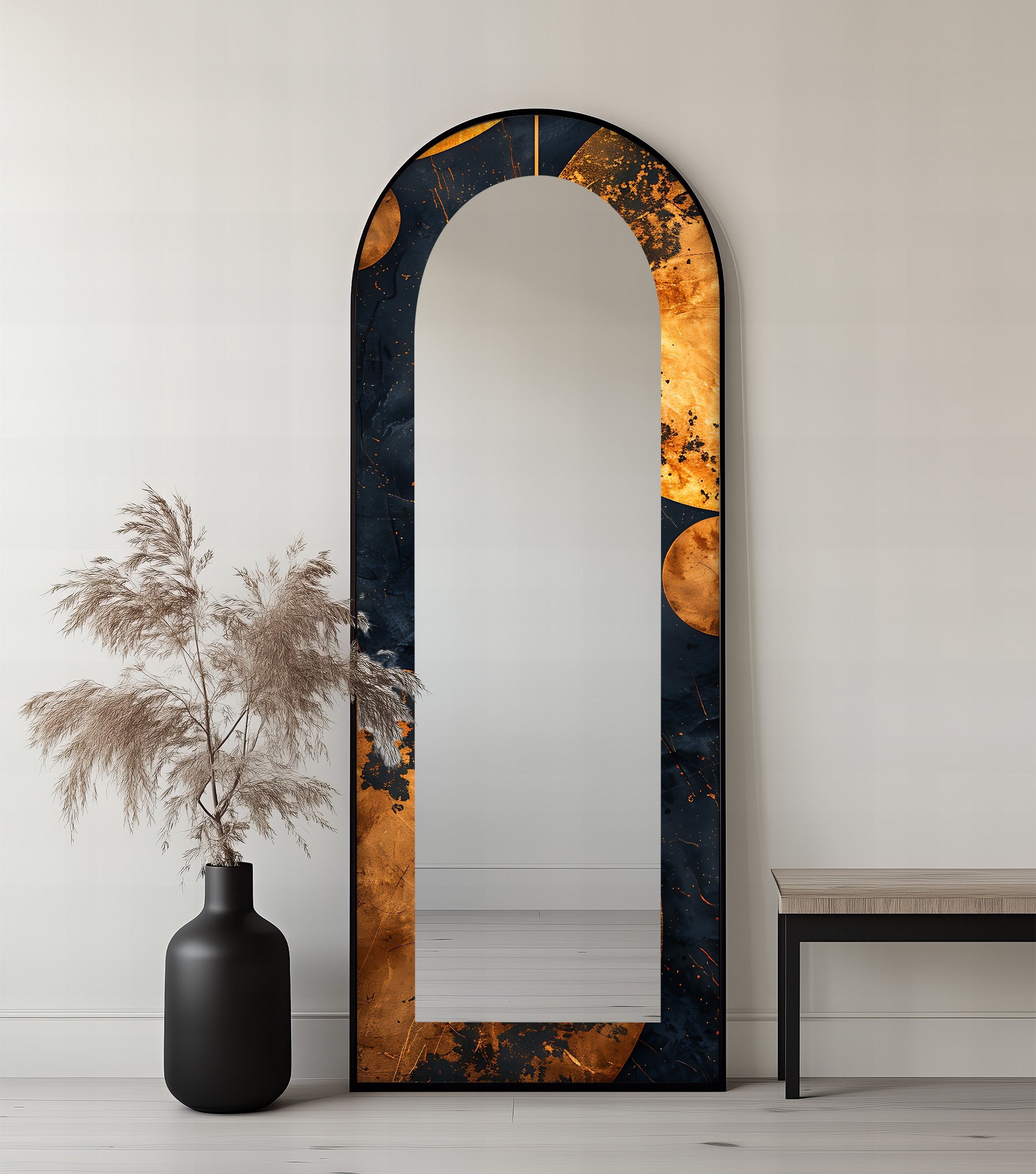 Black and Gold Marble Full Length Floor Mirror - Elegant Standing Mirror for Bedroom, Living Room, or Entryway Decor