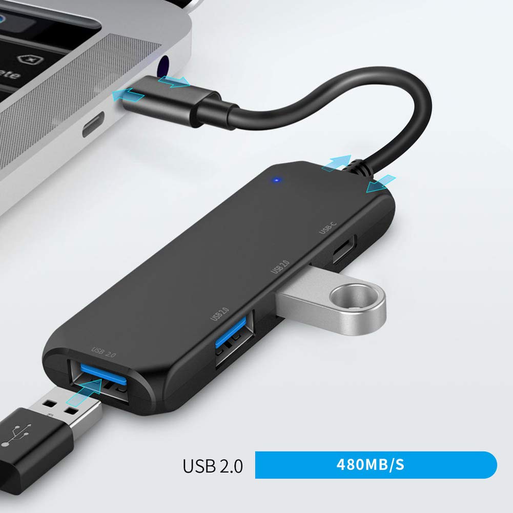 4-in-1 USB C Hub Adapter with 4 Ports - USB 2.0/1.2/1.0 Compatible for Mouse, Keyboard, USB Fan & More - Perfect for Laptop, Desktop & Office Workspace Expansion