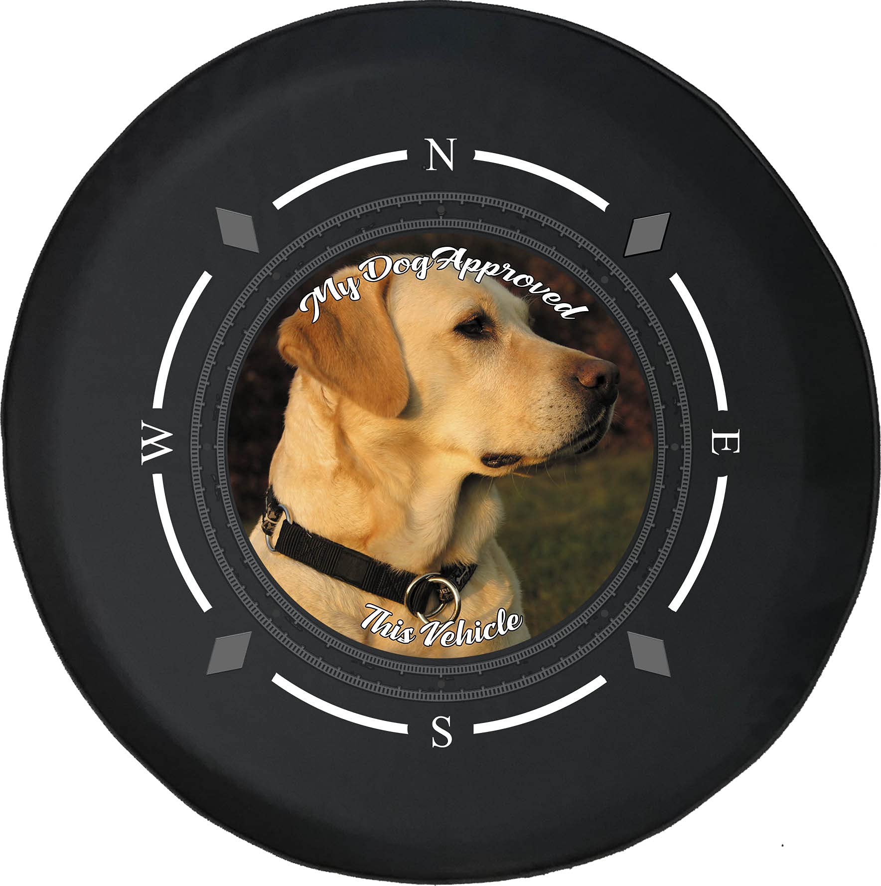 American Unlimited Spare Tire Cover with Compass - Durable SUV, Trailer & RV Wheel Cover - My Dog Approved Golden Retriever Design - Fits Most Vehicles - Perfect for Road Trips & Outdoor Adventures
