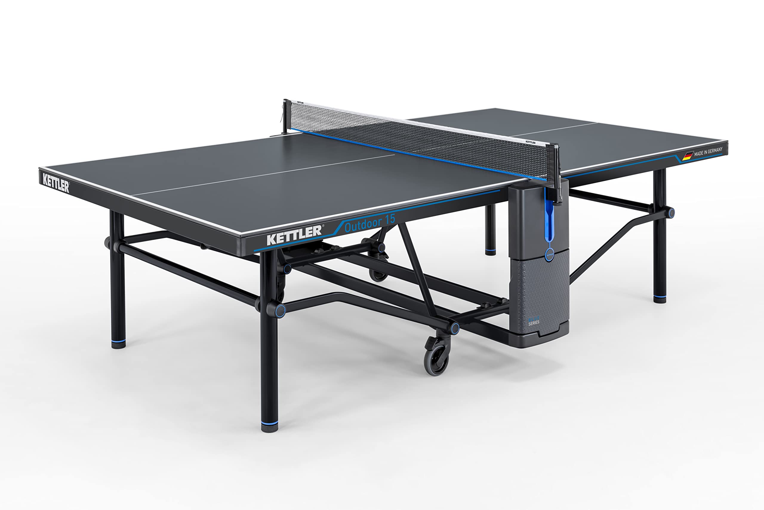 KETTLER Outdoor 15 Table Tennis Table with 4-Player Bundle - Premium Ping Pong Table for Backyard, Patio & Game Room Fun