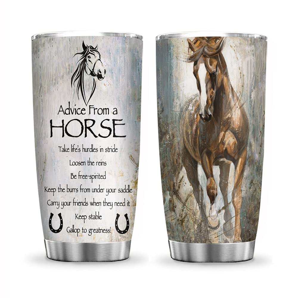 64HYDRO 20oz Insulated Tumbler with Lid - Double Wall Vacuum Stainless Steel Travel Mug for Coffee, Tea & Cold Drinks - Leak Proof Horse Design Thermos - Perfect for Office, Gym, Camping & Outdoor Activities