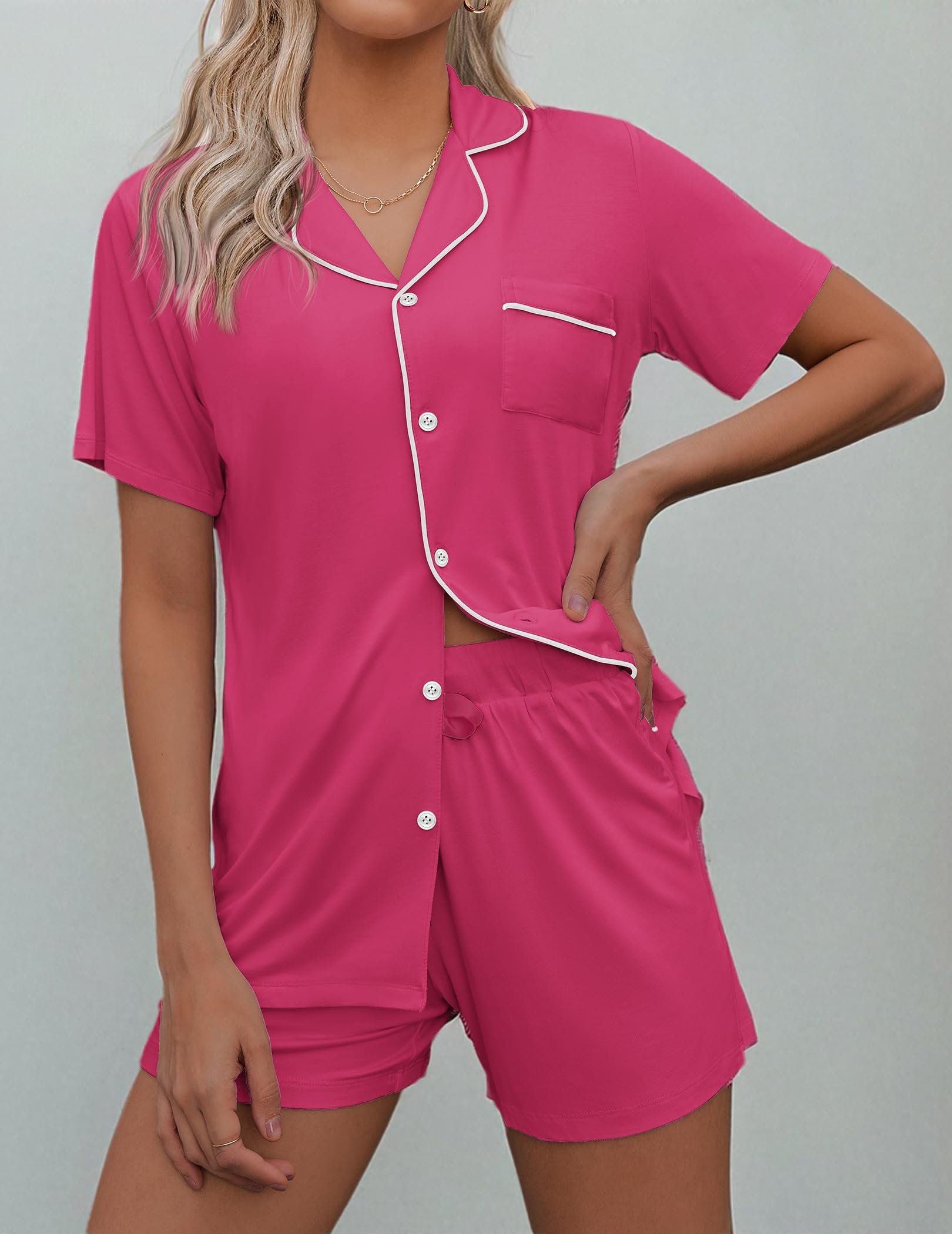 Ekouaer Women's Soft Short Sleeve Pajama Set - Button Down Sleepwear & Lounge 2-Piece PJS for Comfortable Nightwear, Home Relaxation and Gift Giving