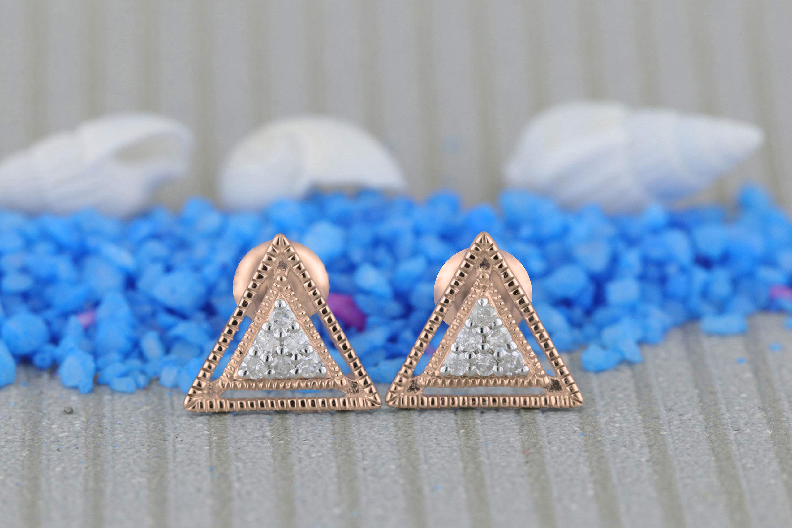 0.10 Carat Round White Diamond Stud Earrings for Women - 18K Solid Gold Pyramid Triangle Design | Perfect for Weddings, Anniversaries & Special Occasions