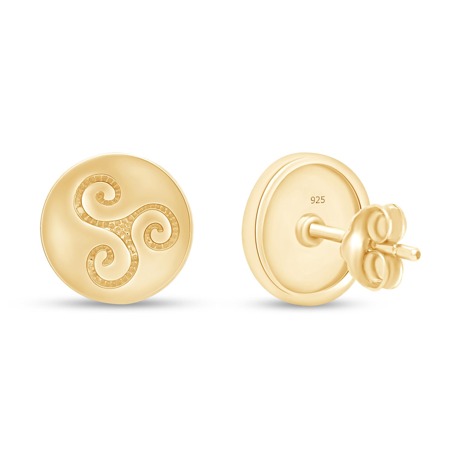 14K Gold Plated 925 Sterling Silver Celtic Spiral Triskele Symbol Stud Earrings for Women | Minimalist & Delicate Jewelry Gift for Birthday, Anniversary & Everyday Wear