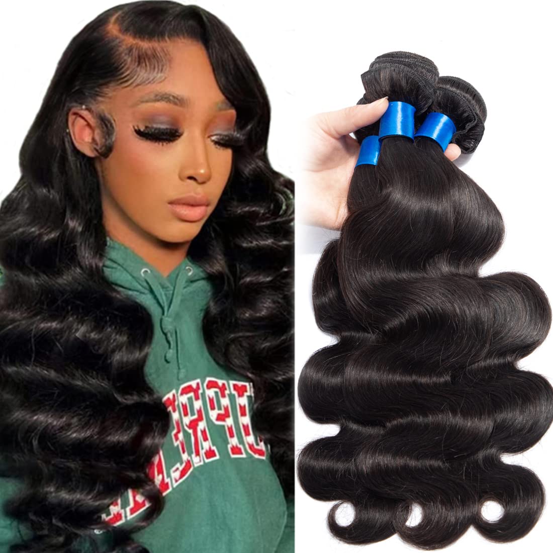 100% Unprocessed Brazilian Virgin Human Hair Weaves - 3 Bundles Body Wave Hair Extensions in Natural Black (22/24/26 Inch) | Perfect for Daily Wear, Parties & Special Occasions