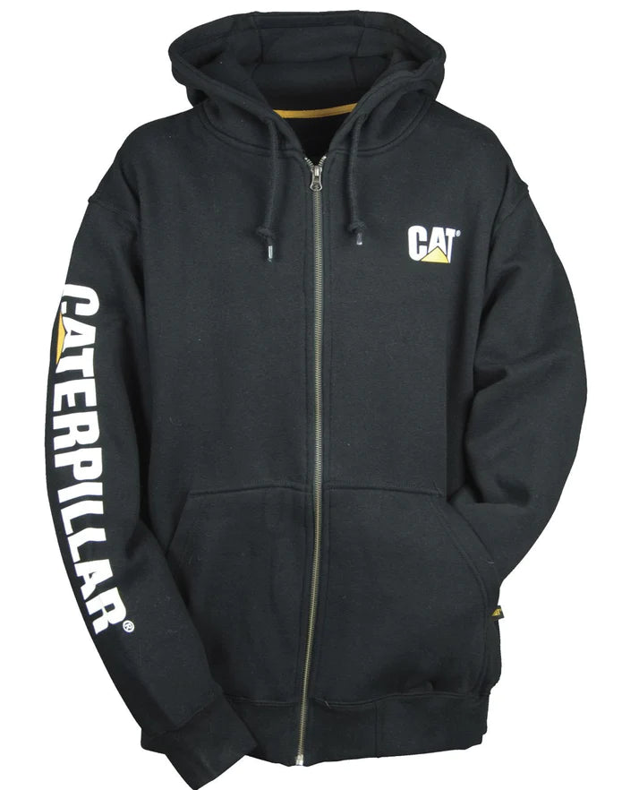 Men's CAT Logo Full Zip Hoodie - Heavyweight Fleece Jacket for Work, Outdoor & Casual Wear