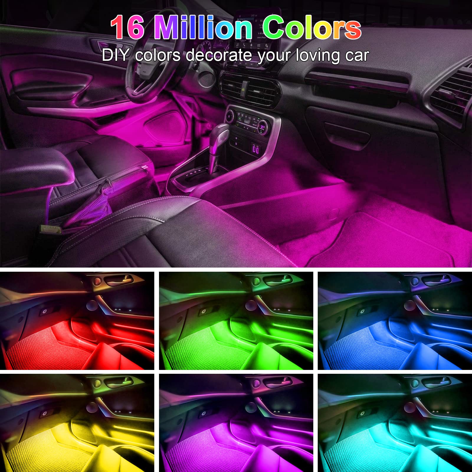 Smart APP Controlled Multicolor LED Car Interior Lights Kit - Music Sync, DIY Mode, 5V USB for Cars, Trucks & SUVs | Enhance Ambience for Night Driving, Parties & Custom Vehicle Lighting