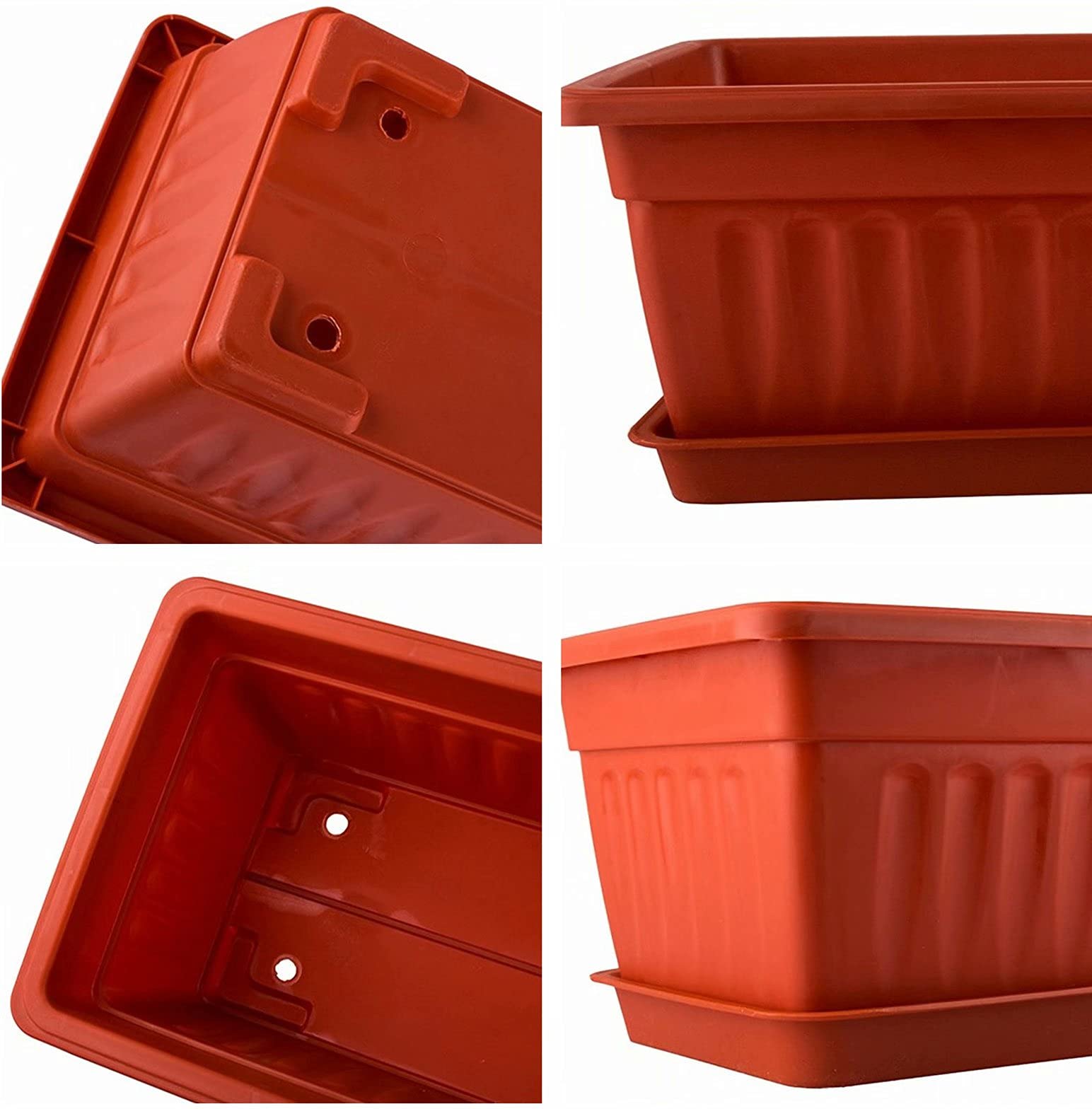 24 Inch Red Plastic Flower Window Box Planter with Attached Drainage Tray - Perfect for Windowsill, Patio, Garden, Porch Decor & Vegetable Planting - Ideal for Home, Apartment, and Outdoor Gardening