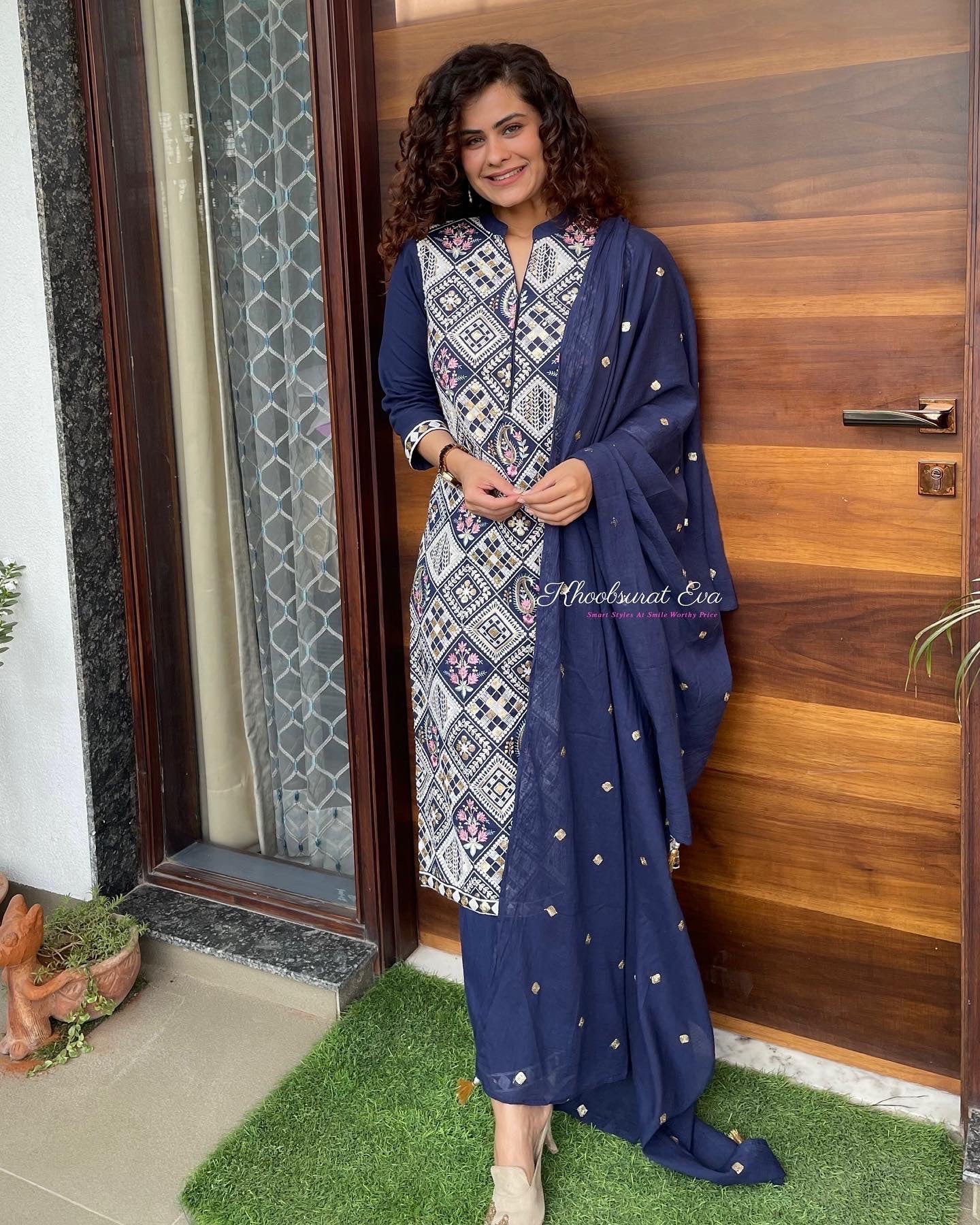 Blue Embroidered Festival Suit Set for Women - Traditional Ethnic Outfit for Parties & Celebrations - Perfect for Diwali, Weddings & Cultural Events