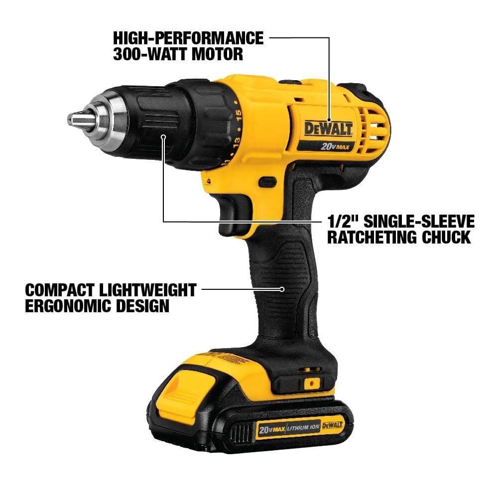 DEWALT 20V Max Cordless Drill/Driver Kit with 2 Batteries & Charger (DCD771C2) - Perfect for DIY Projects, Home Repairs & Professional Construction Work