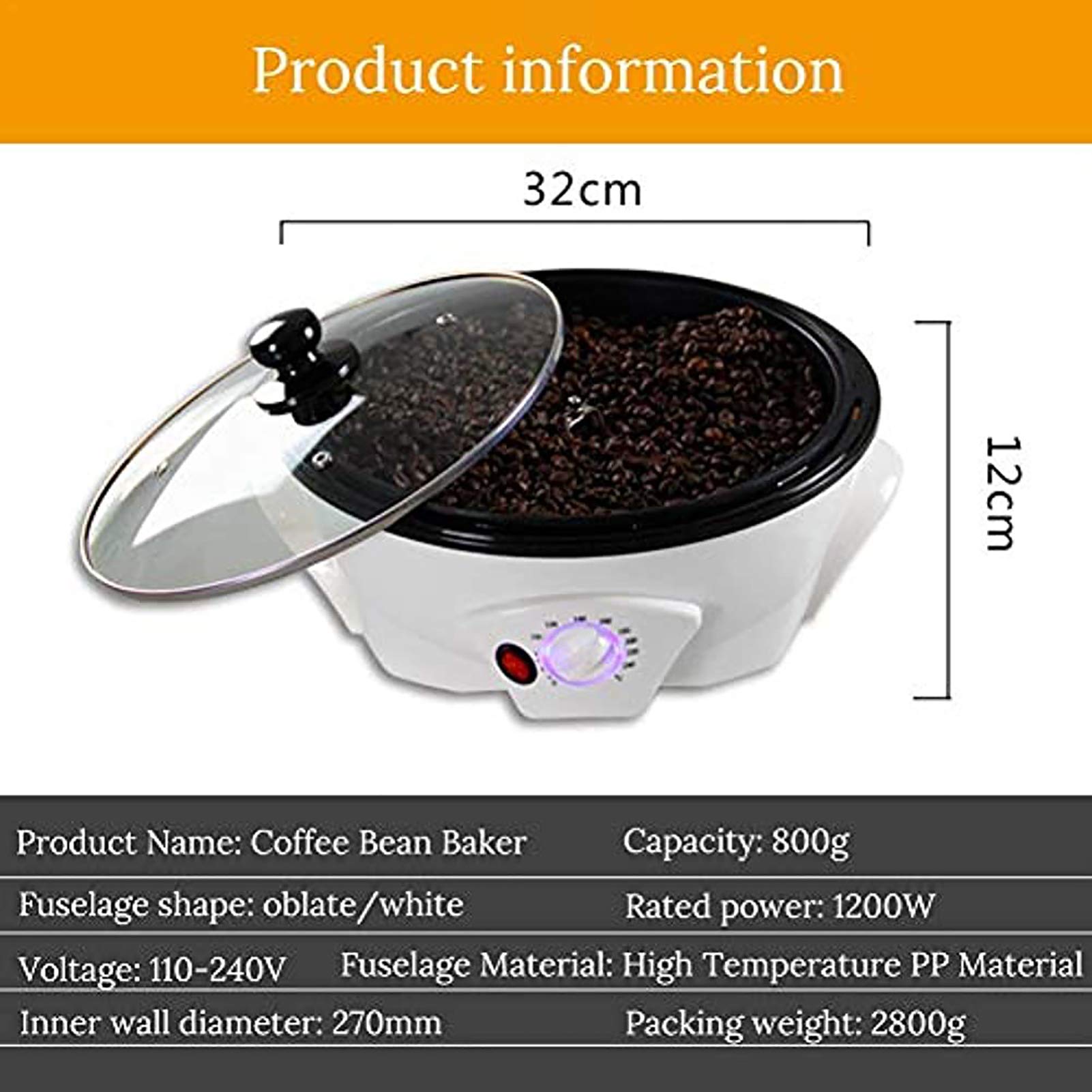 Automatic Coffee Roaster Machine for Home Use - 220V Electric Coffee Bean Roaster with Thermostat Timer, Perfect for Roasting Coffee Beans, Peanuts, Nuts & Beans - Ideal for Coffee Shops, Home Baristas & Gourmet Cooking