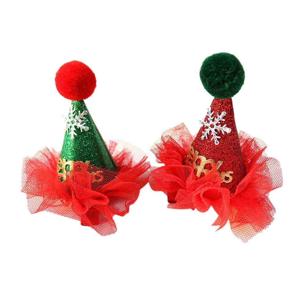 2pcs Christmas Party Headdress Hats - Adorable Dog Hair Clips for Puppies - Festive Pet Hair Accessories for Christmas Photos & Holiday Celebrations