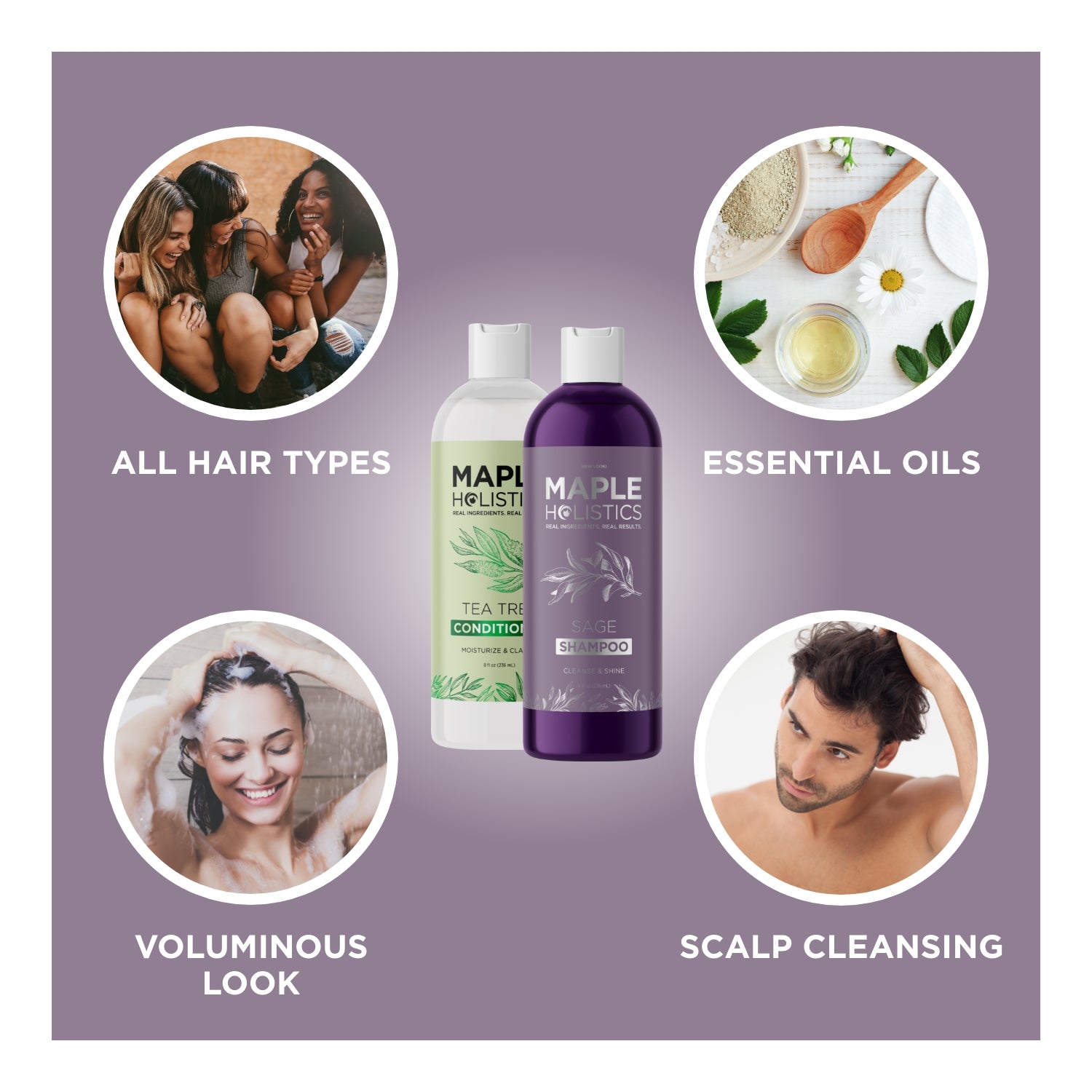 Sage Shampoo and Tea Tree Conditioner Set for Hair Growth & Scalp Care - Natural Volumizing & Moisturizing Hair Care Duo for Daily Use