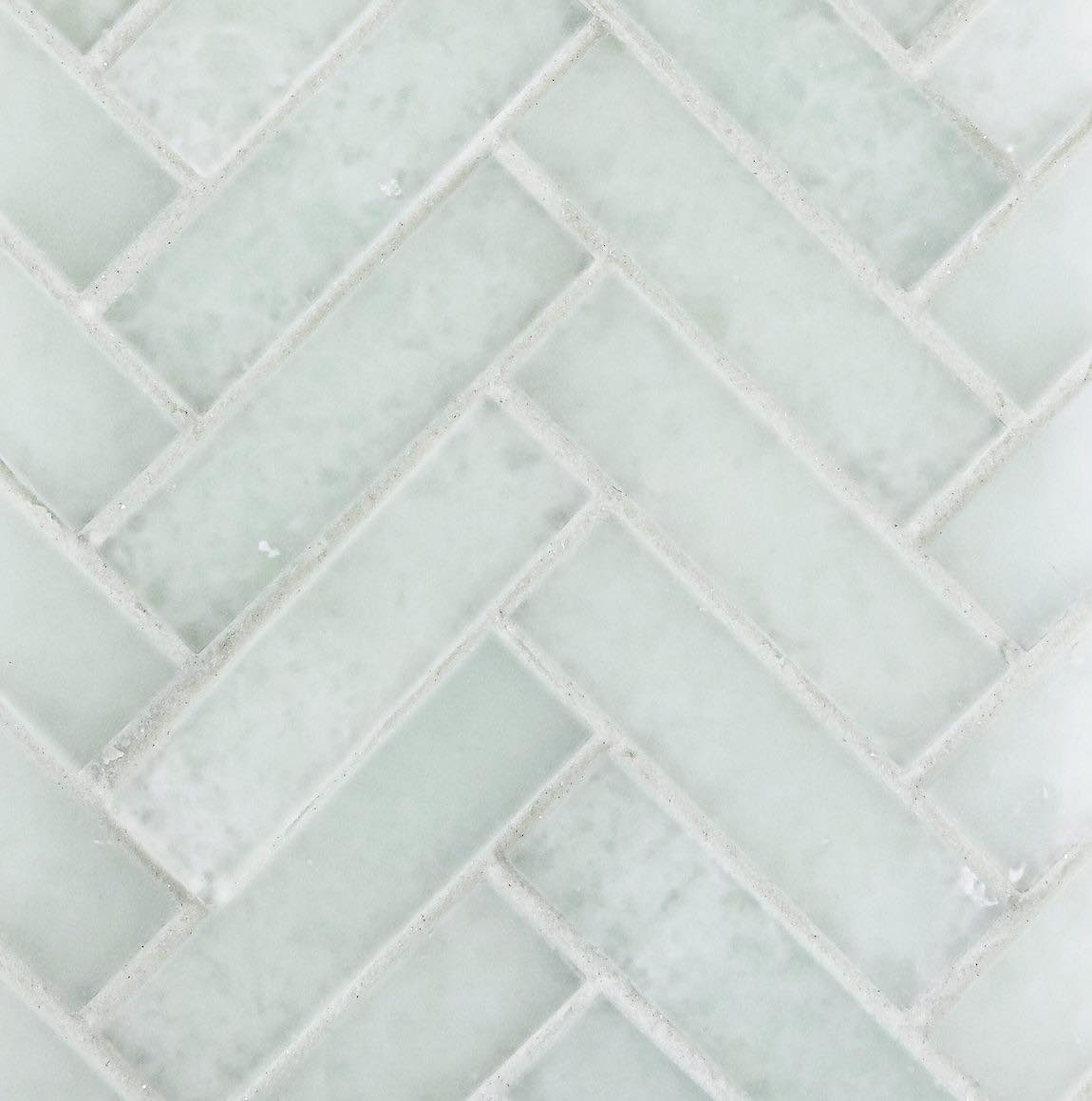 Frosted Ice Herringbone Glass Tile - Elegant Mosaic for Kitchen Backsplash, Bathroom Wall & Shower Decor