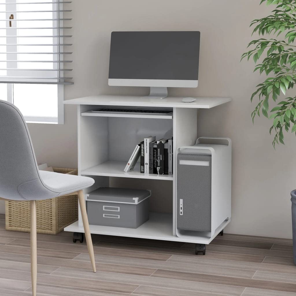 Modern White Computer Desk with Storage Shelves - 31.5