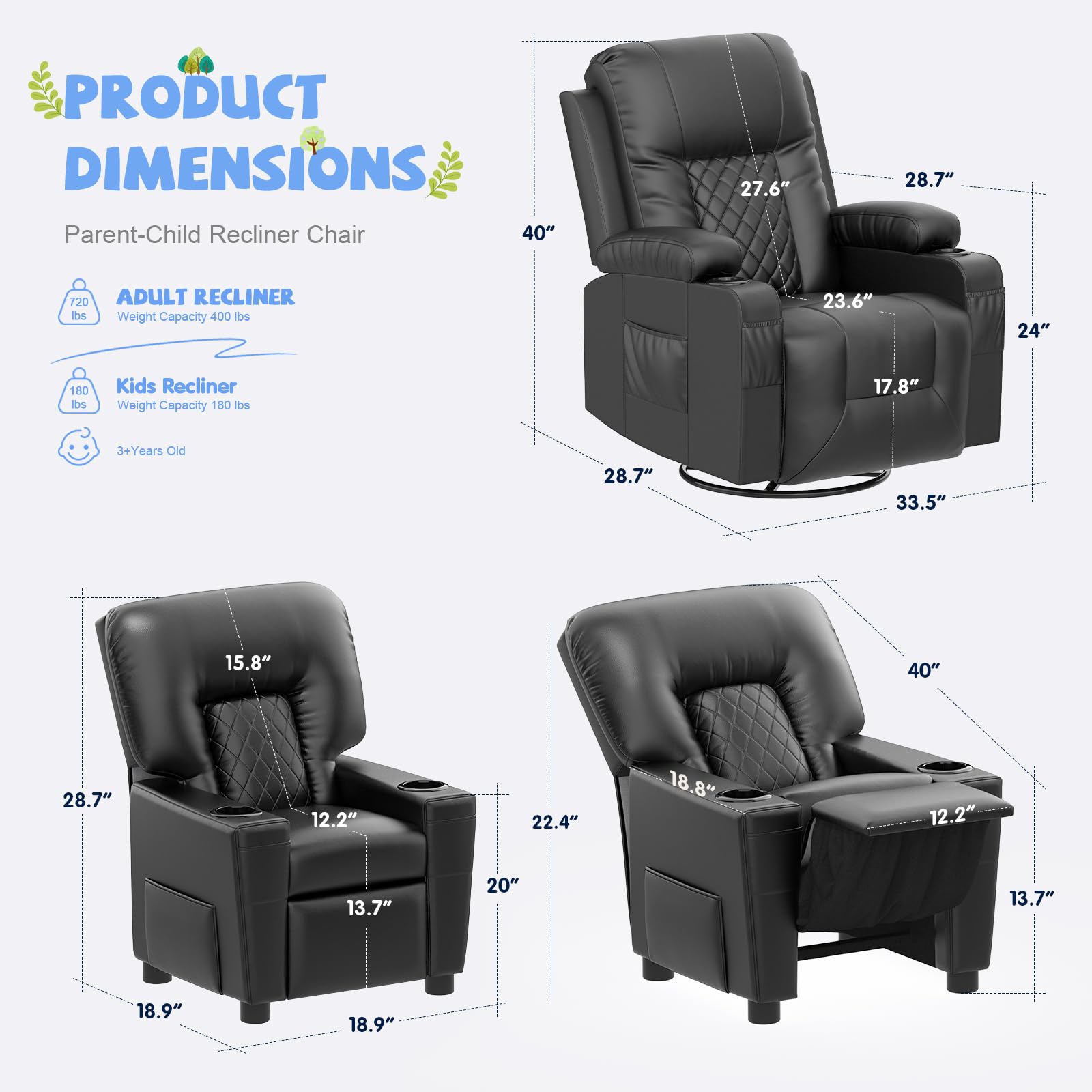 **Premium Parent-Child Recliner Chair – Heated & Massage Ergonomic Rocker with 360° Swivel, Push-Back Recliner for Kids 3+ – Perfect for Family Movie Nights & Cozy Living Room Lounging**