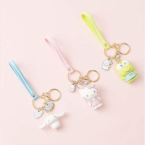 Cute Anime Keychain Set - Hello Kitty, My Melody, Kuromi, Keroppi, Badtz-Maru, Cinnamoroll, Pompompurin - Kawaii Character Keyrings for Backpacks, Bags, Gifts & Collectibles