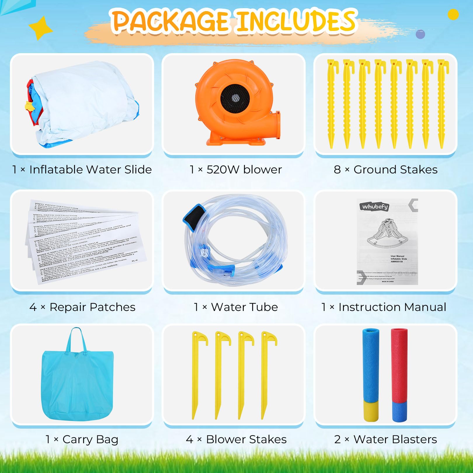 Whubefy Double Drench Inflatable Water Slide 14.5 x 12.7 x 7.5 FT - Heavy-Duty Backyard Water Park with Blower, 2 Slides, Climbing Wall, Giant Splash Pool & 2 Water Cannons for Kids & Adults - Perfect for Summer Parties, Family Fun & Outdoor Water Activities