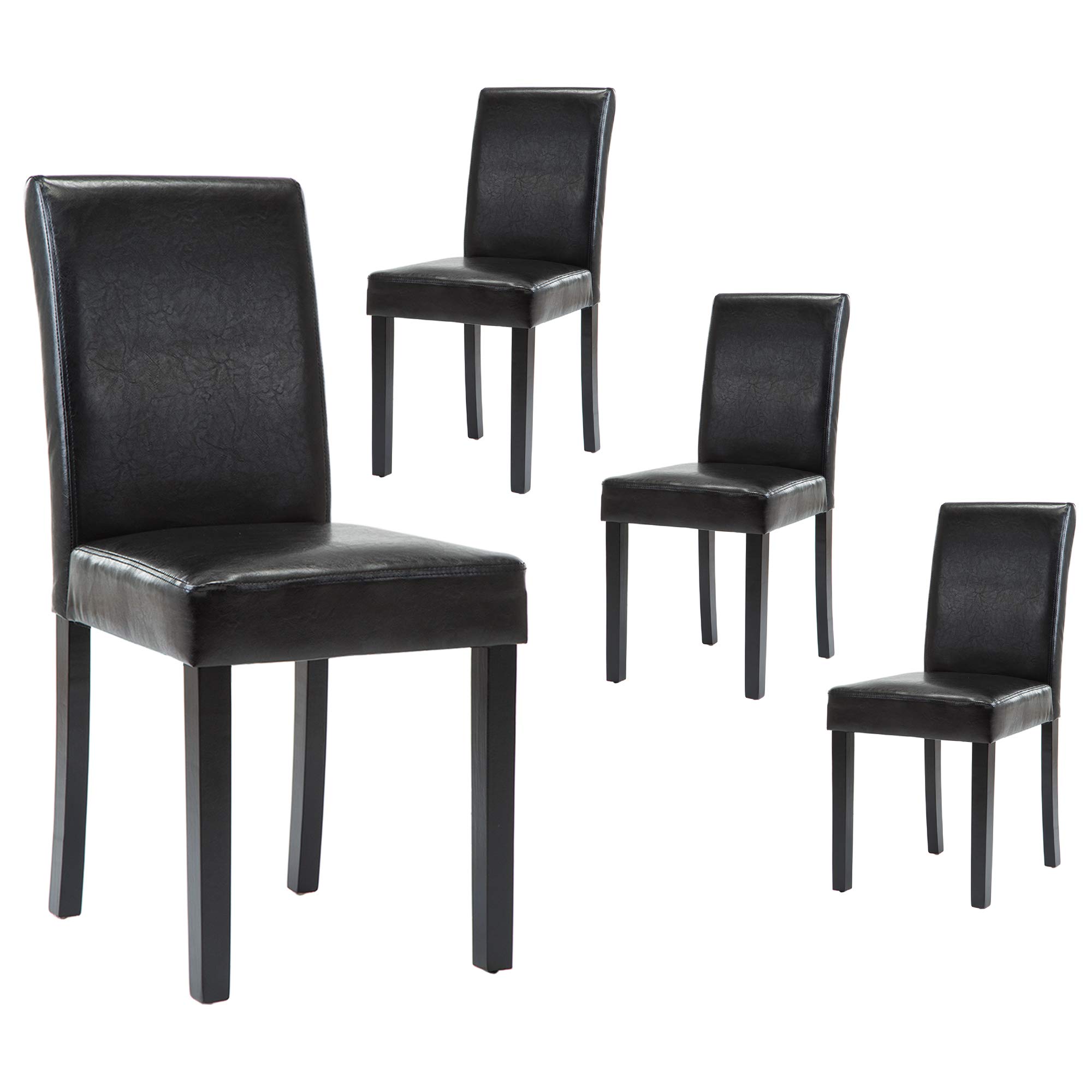 LSSBOUGHT Modern PU Leather Dining Chairs Set of 4 - Sturdy Solid Wood Legs, Urban Style Kitchen & Dining Room Seating (Black) - Perfect for Home, Restaurant & Office Use