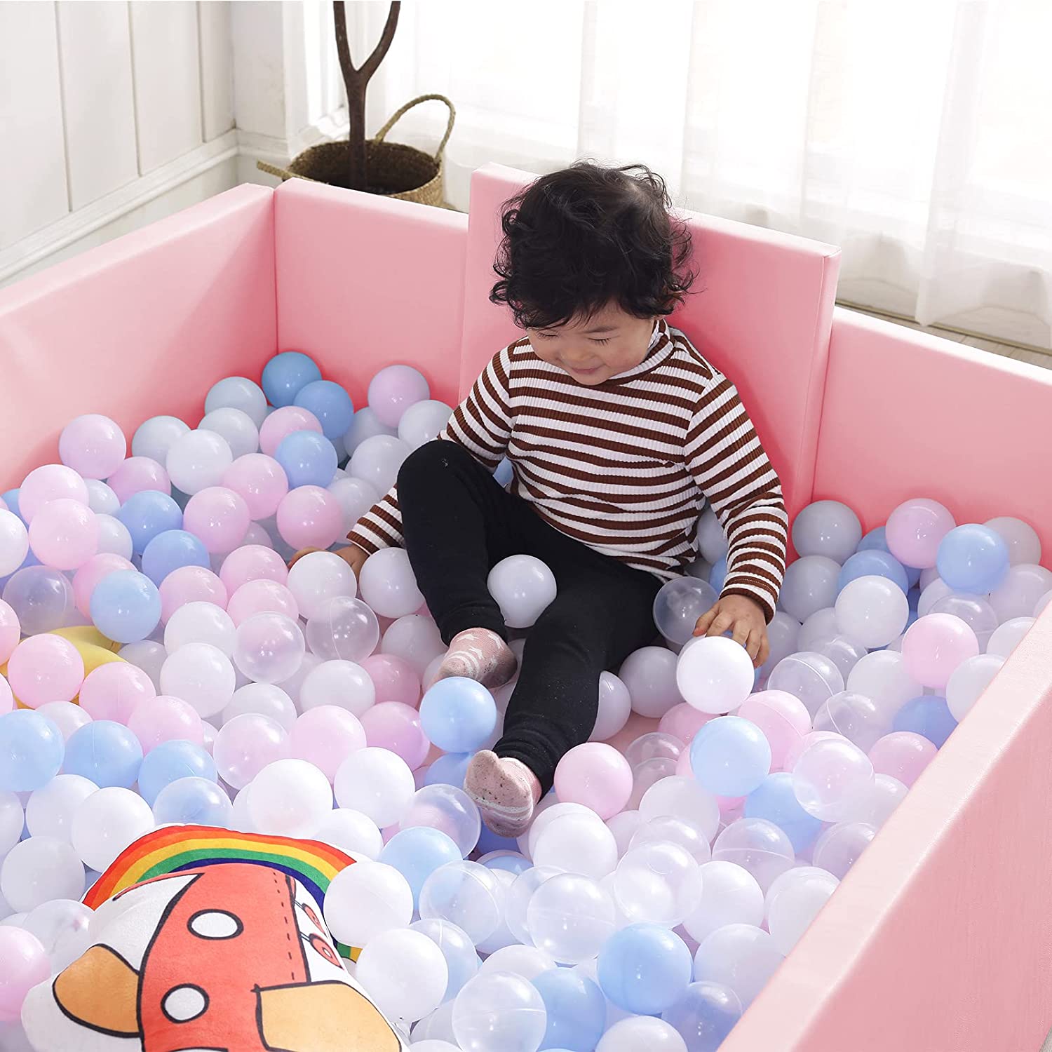 Soft Foam Foldable Pink Ball Pit Crawling Fence - Safe Kids Playpen for Indoor & Outdoor Play - Perfect for Playrooms, Daycares, and Backyard Fun