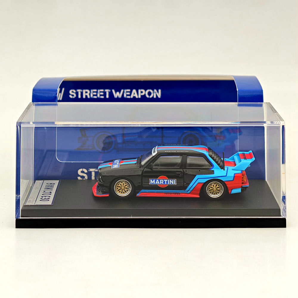 1/64 Scale Street Weapon SW BMW LTO E30 M3 Martini Black Diecast Model Car - Collectible Miniature Vehicle for Display, Racing Enthusiasts & Car Lovers