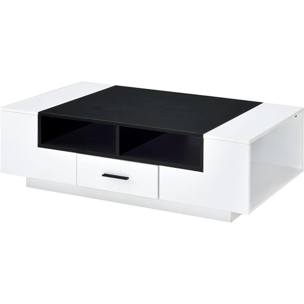 Acme Armour 1-Drawer Wooden Coffee Table with Storage Compartments in White & Black - Perfect for Living Room, Office, or Bedroom Furniture