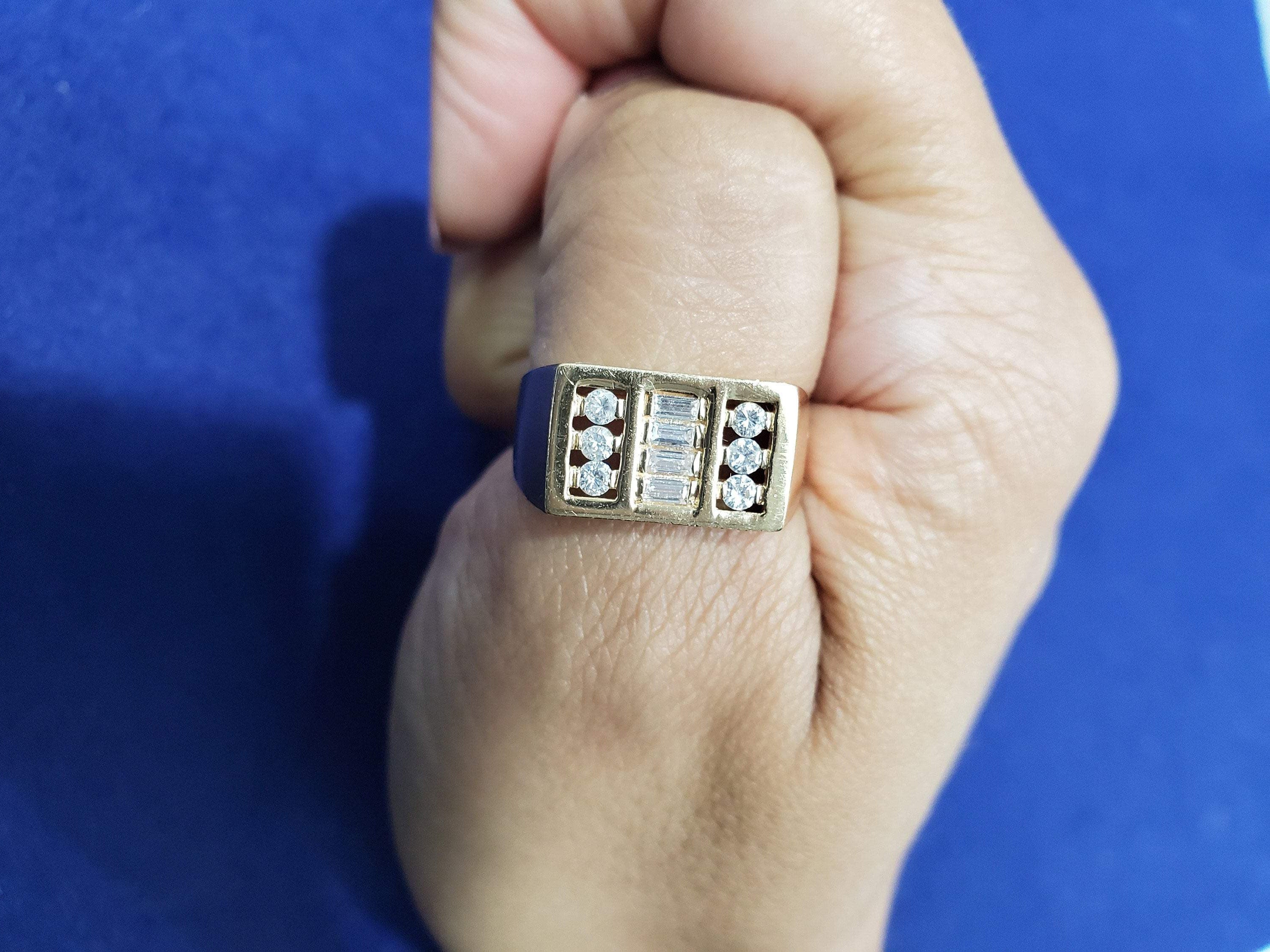 14K Yellow Gold Three Row Diamond Statement Ring for Women - Elegant Stackable Band for Parties, Weddings & Special Occasions