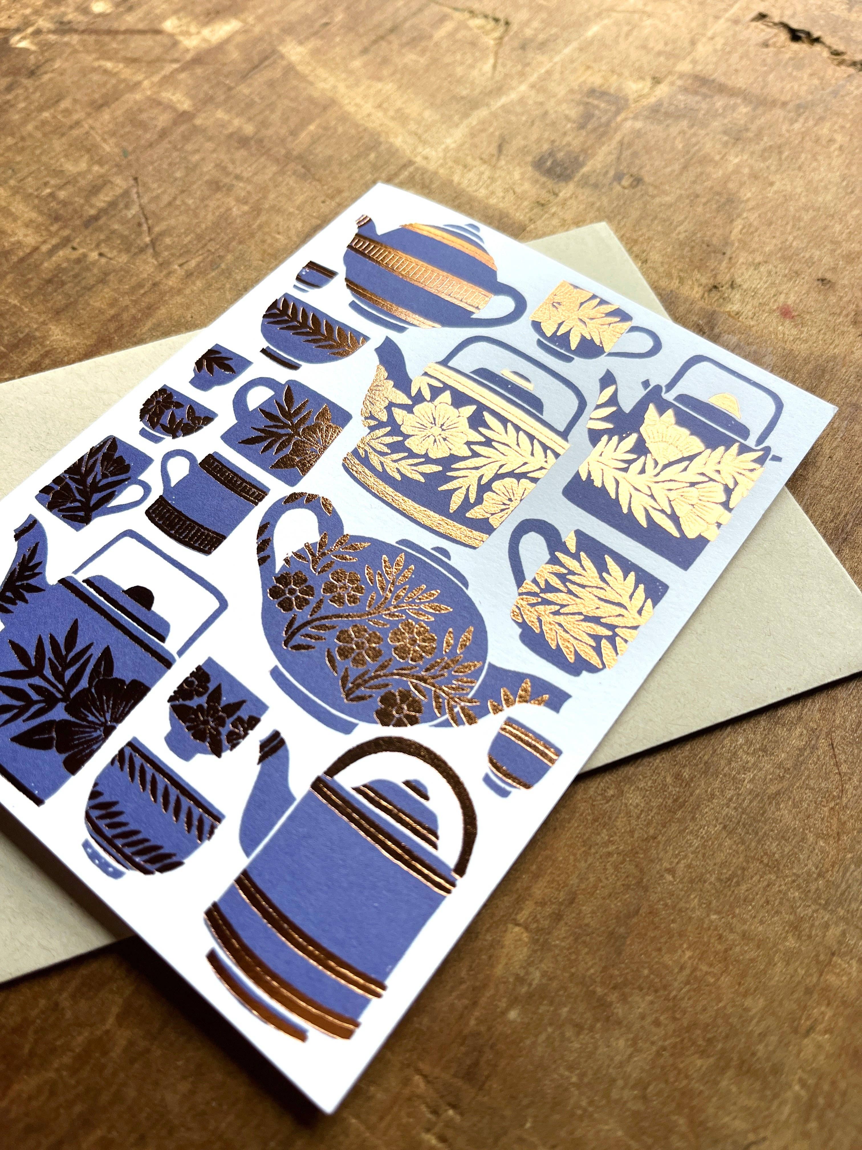Elegant Teapots Blank Greeting Cards - Handmade Watercolor Design for Tea Lovers, Birthday & Thank You Notes - Perfect for Tea Parties, Bridal Showers & Special Occasions