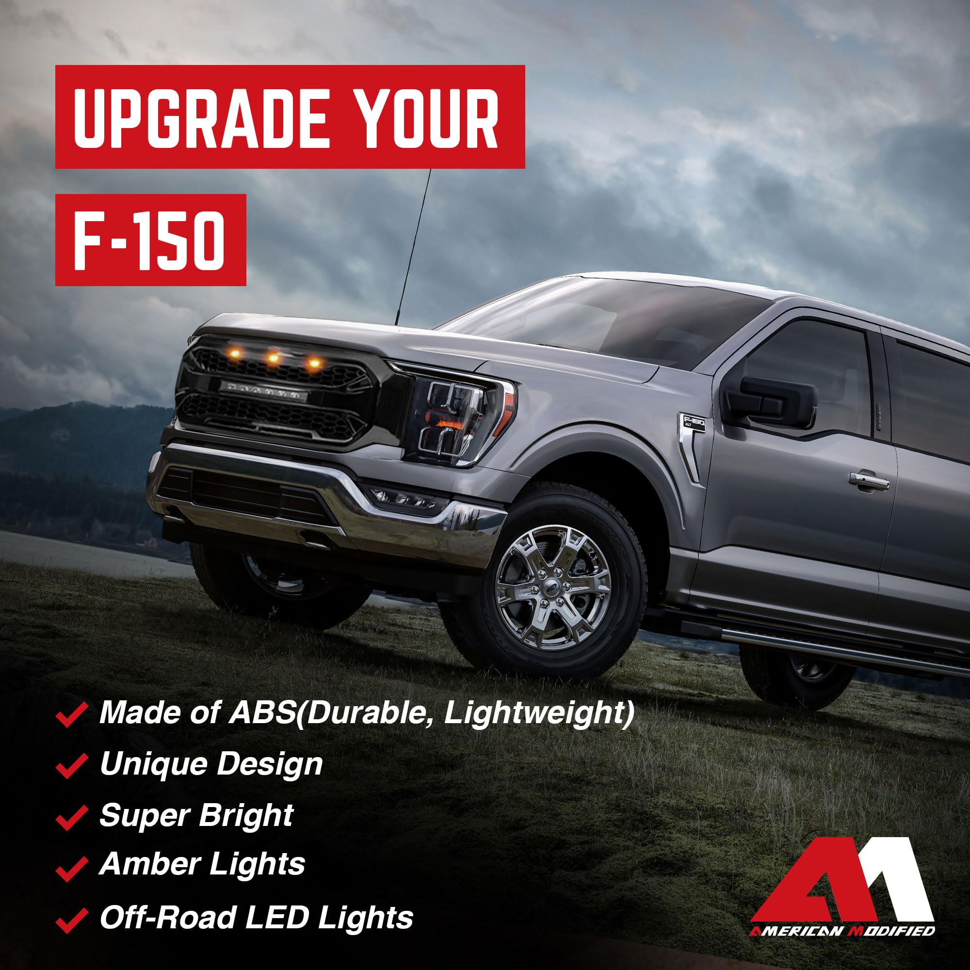 2021-2023 Ford F150 Aggressive Style Front Armor Grille with Off-Road LED Lights - Glossy Black | Heavy-Duty Protection & Enhanced Style for Off-Roading & Truck Customization