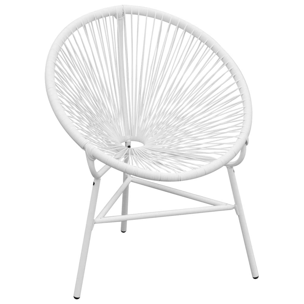 Modern All-Weather Wicker Round Lounge Chair - Indoor/Outdoor Use - White Poly Rattan Moon Chair for Beach, Backyard, Deck, Patio & Garden - Perfect for Relaxing, Sunbathing & Outdoor Dining (Fast Shipping)