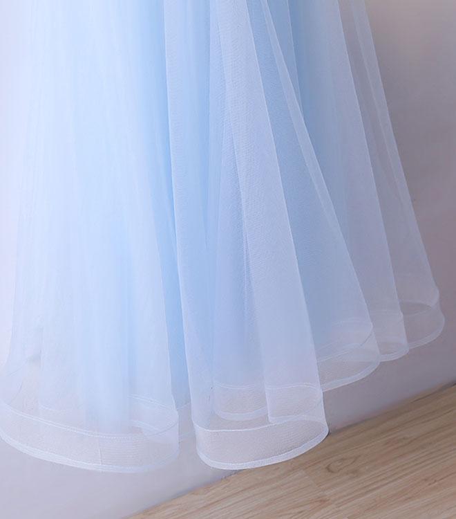 Elegant Light Blue Tulle Lace Long Prom Dress | Blue Lace Graduation Gown for Women | Perfect for Formal Dances, Graduation Ceremonies & Special Occasions