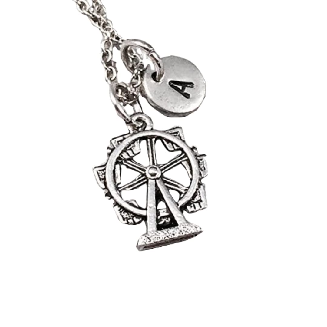 Ferris Wheel Necklace with Initial Charm - Personalized Monogram Jewelry for Amusement Park Lovers | Perfect Gift for Birthdays, Anniversaries & Theme Park Enthusiasts