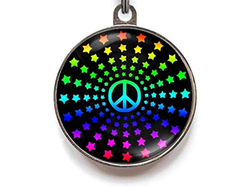 Wag-A-Tude Peace Sign Stars Pet ID Tag - Small Personalized Dog Tag for Pets - Perfect for Collars, Harnesses & Pet Accessories