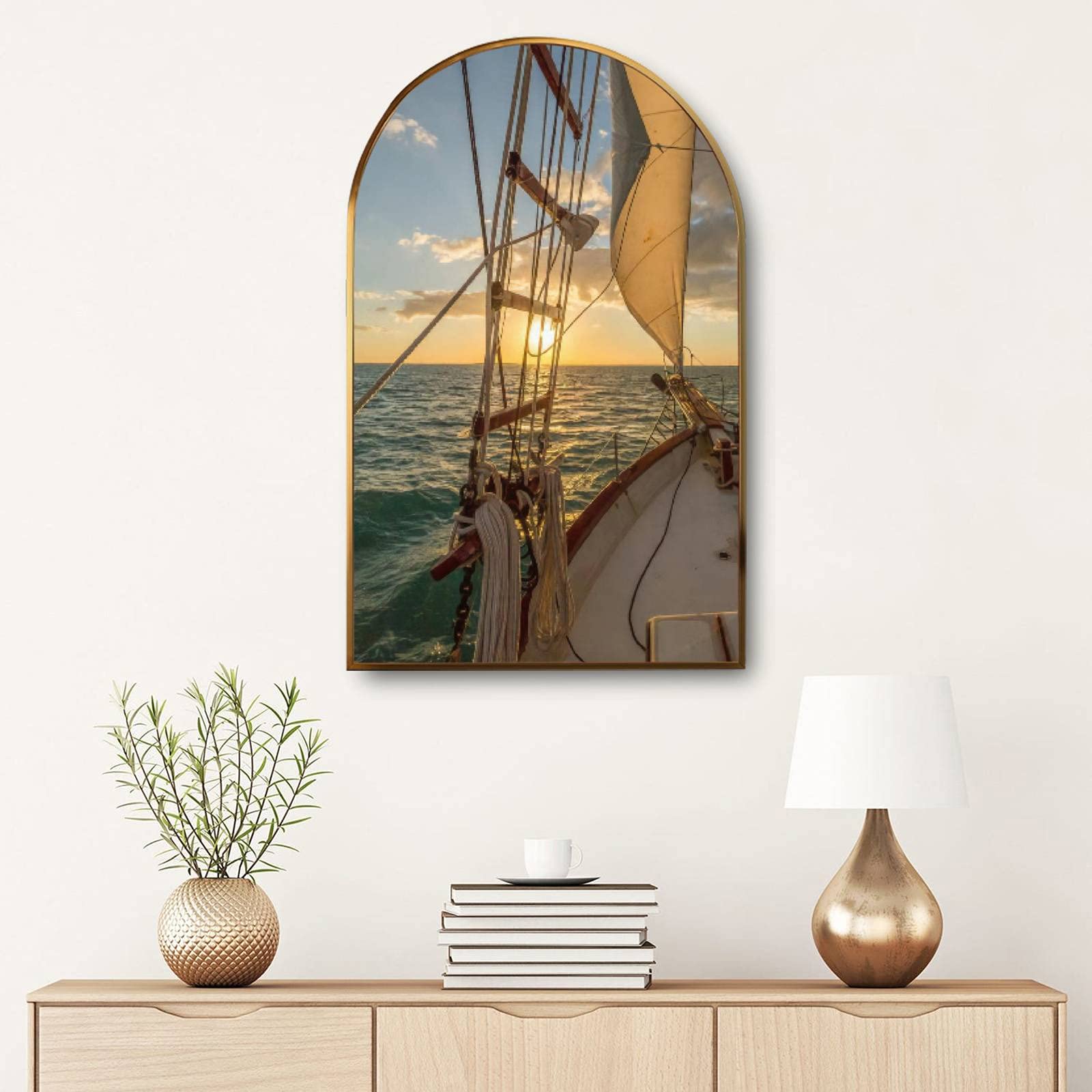 Large Framed Canvas Wall Art - Aesthetic Sailing in the Keys Sunset Painting for Living Room, Bedroom & Office Decor | Minimalist Beach Art Print | Coastal Home Decor | Perfect for Beach Houses, Vacation Homes & Nautical Themed Spaces