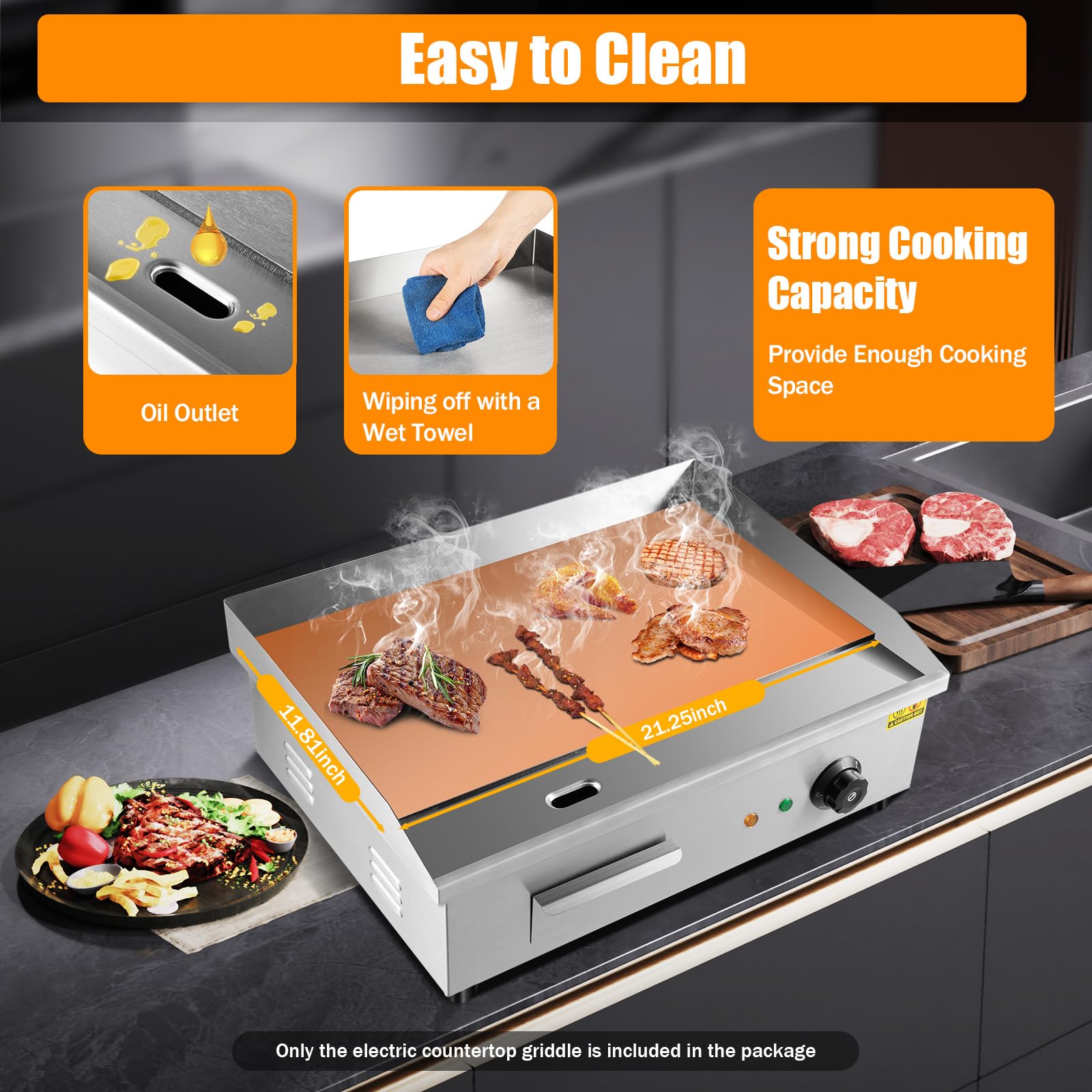 3000W Commercial Electric Griddle - 21.6