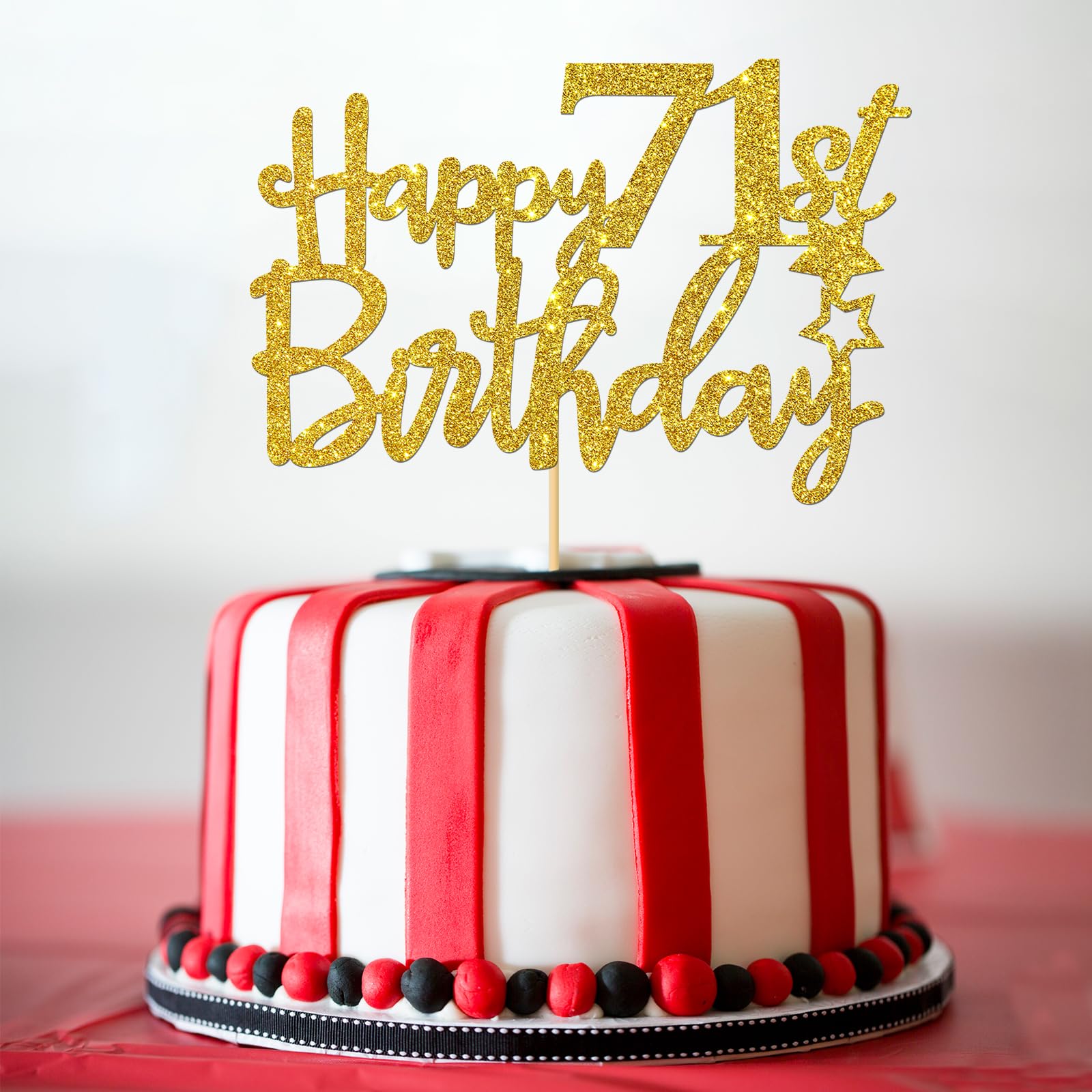 Gold Glitter Happy 71st Birthday Cake Topper - 71 Sign Cake Decor - Cheers to 71 Years Party Supplies - 71st Birthday Party Decorations for Women & Men - Perfect for Anniversary Celebrations, Retirement Parties & Milestone Events