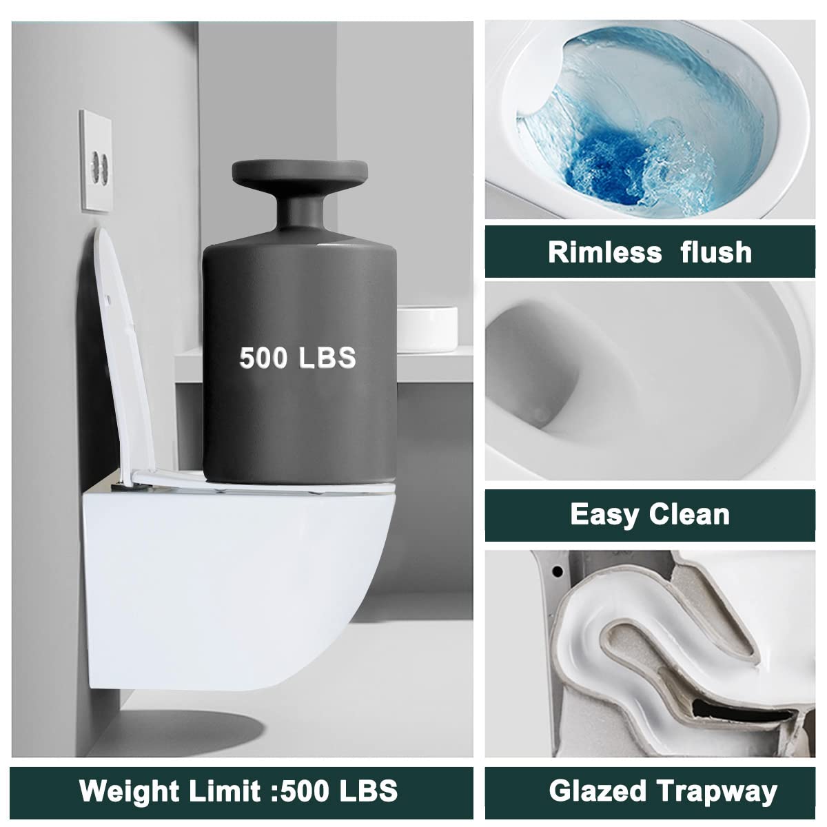 WinZo WZ5922C Compact Wall Mounted Toilet - Round Rimless Design, Easy Clean, Adjustable Height for Small Bathrooms | Perfect for Modern Apartments, Tiny Homes & Space-Saving Bathroom Solutions