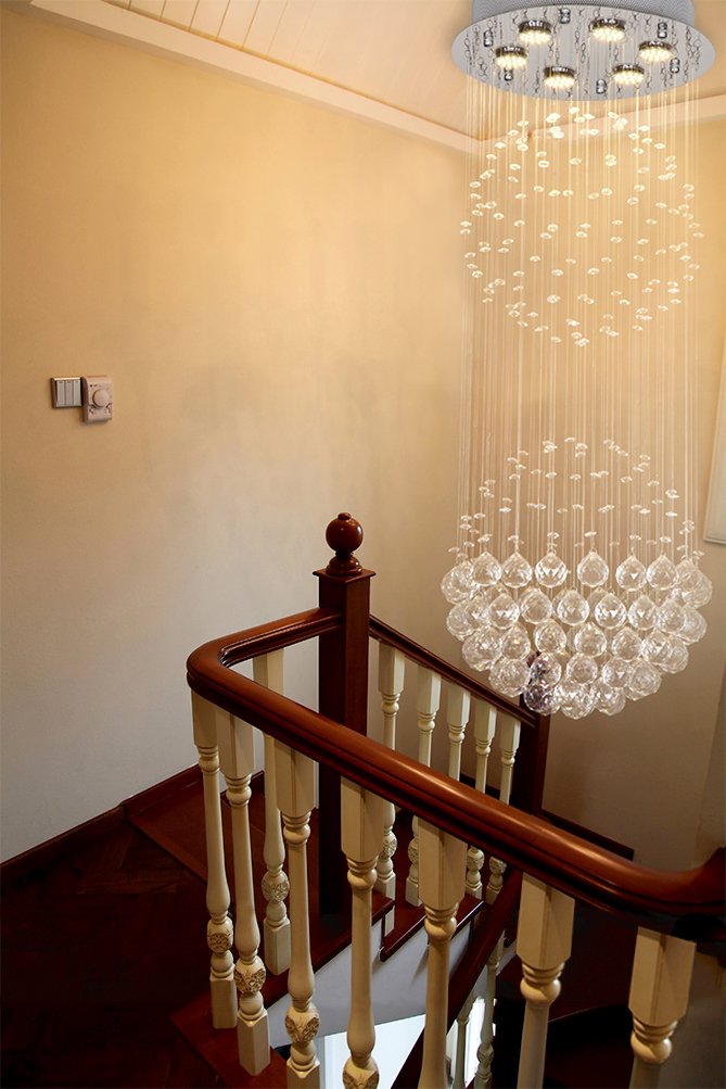Modern 2-Ball Raindrop Crystal Chandelier - Flush Mount Cylinder Ceiling Light Fixture for Dining Room, Living Room, Kitchen, Foyer, Hallway & Bar | Elegant Lighting Solution for Home & Commercial Spaces | CRYSTOP
